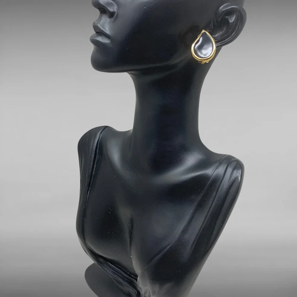 Vintage 1980's Kenneth Jay Lane KJL Black Enamel Teardrop Clip On Earrings Mogul - Picture 5 of 7